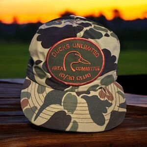 VTG Ducks Unlimited Baseball Cap Waterfowl Camo Committee Hat 90s Trucker Hunt